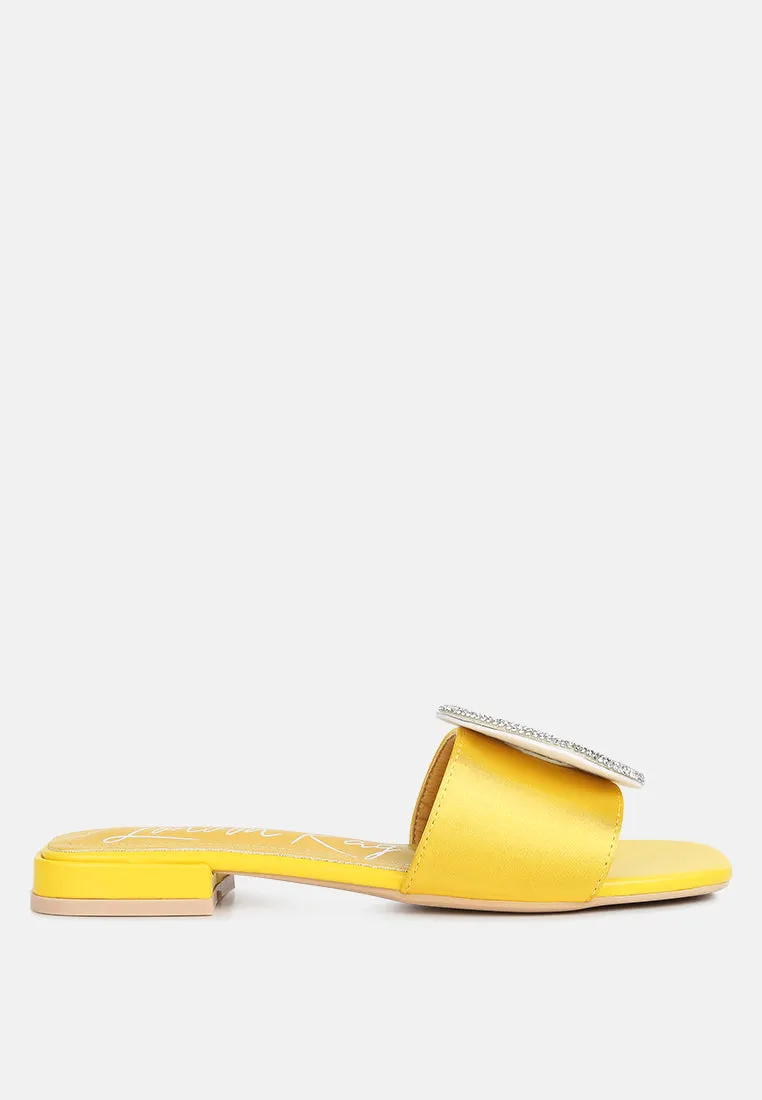 Reformation ollilie rhinestones embellished brooch slip on sandals