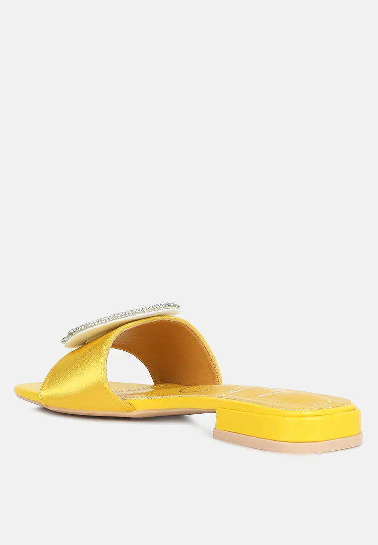 Reformation ollilie rhinestones embellished brooch slip on sandals