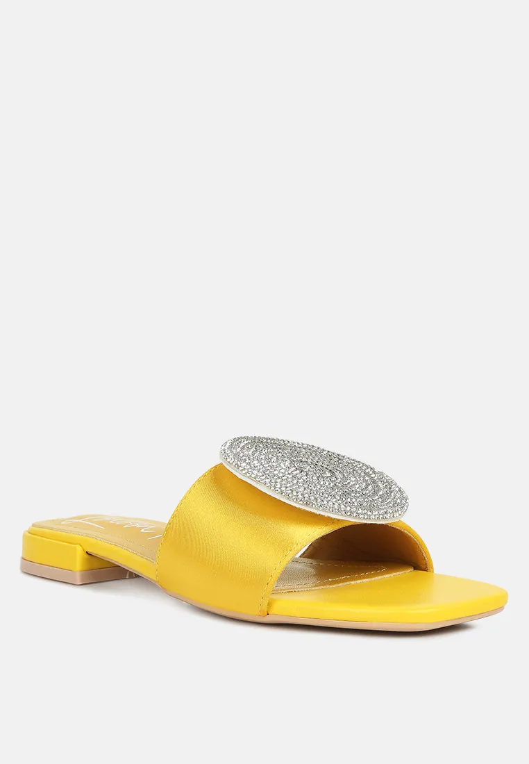 Reformation ollilie rhinestones embellished brooch slip on sandals