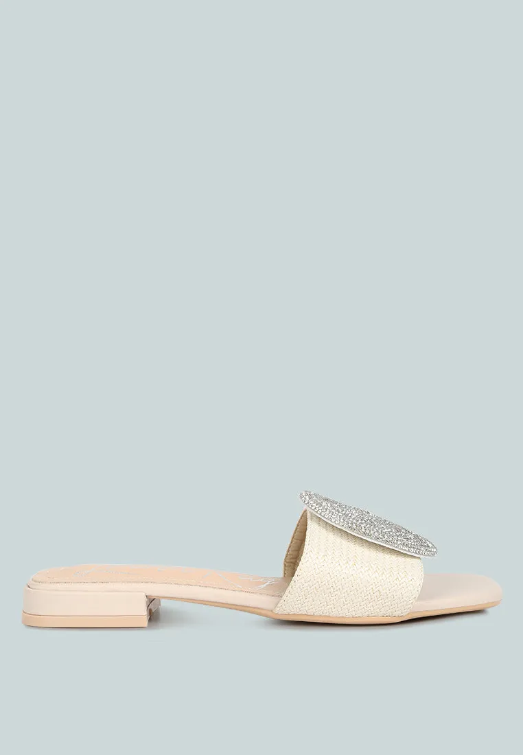 Reformation ollilie rhinestones embellished brooch slip on sandals
