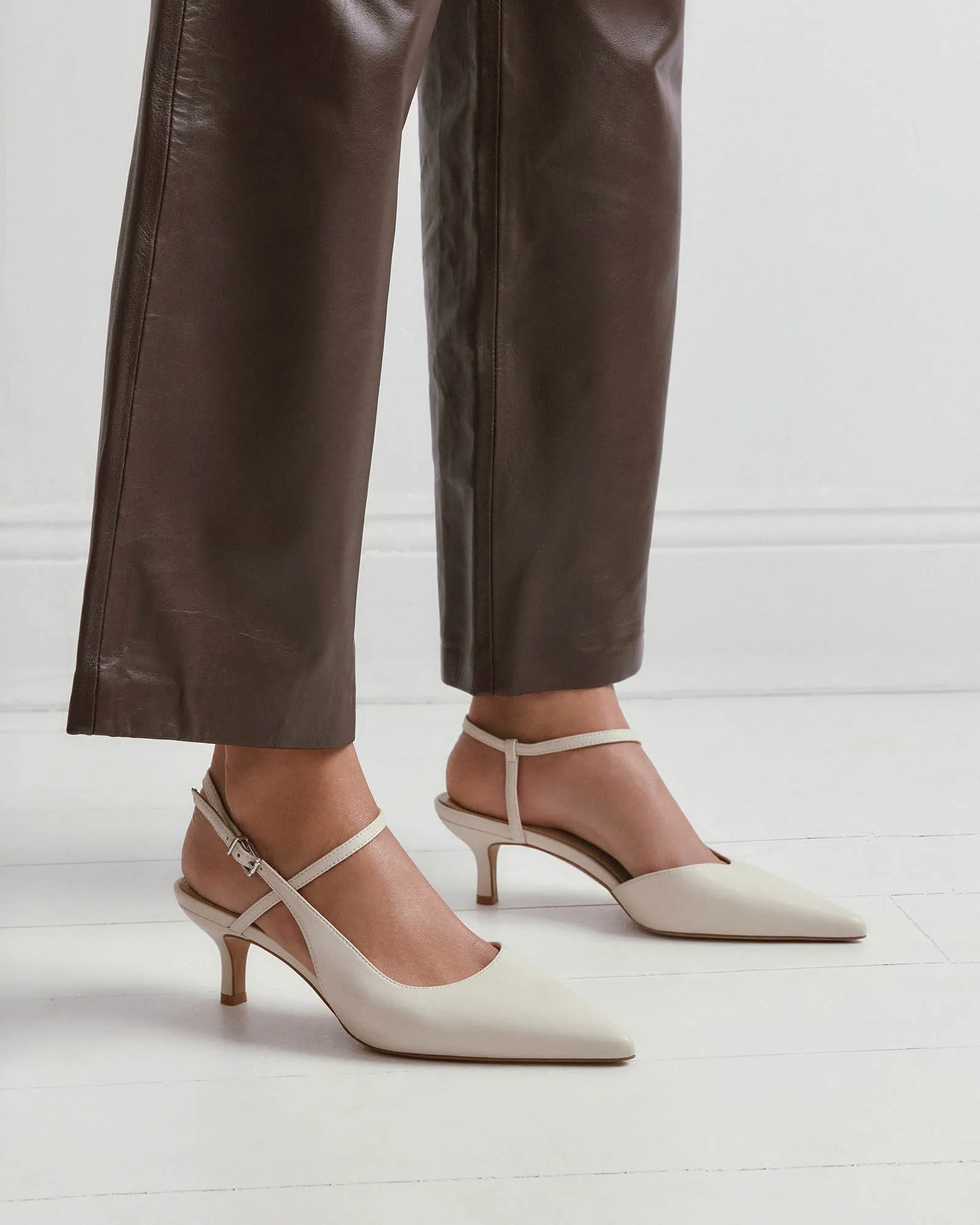 RICKI MID HEELS OFF WHITE LEATHER Jo Mercer