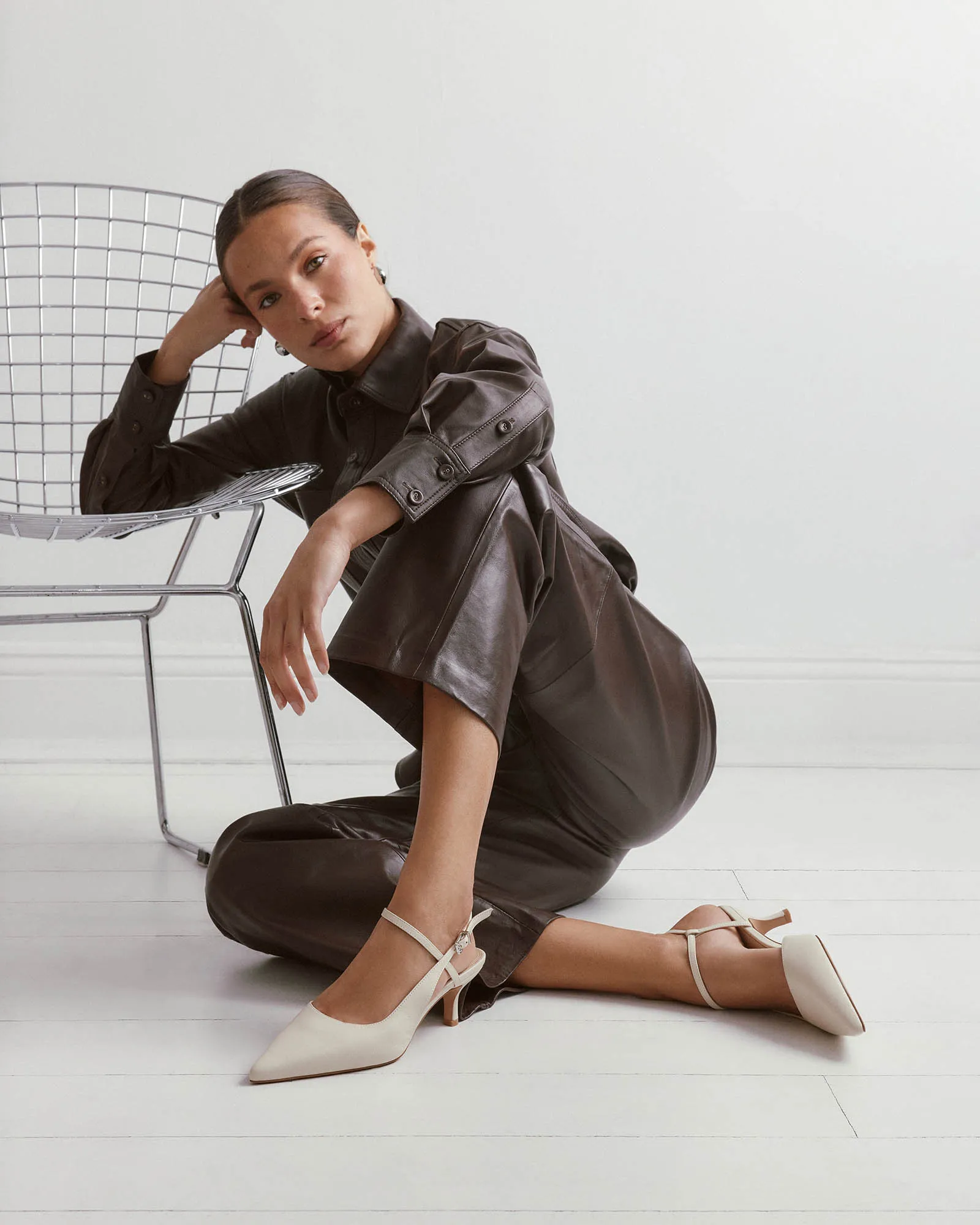 RICKI MID HEELS OFF WHITE LEATHER Jo Mercer