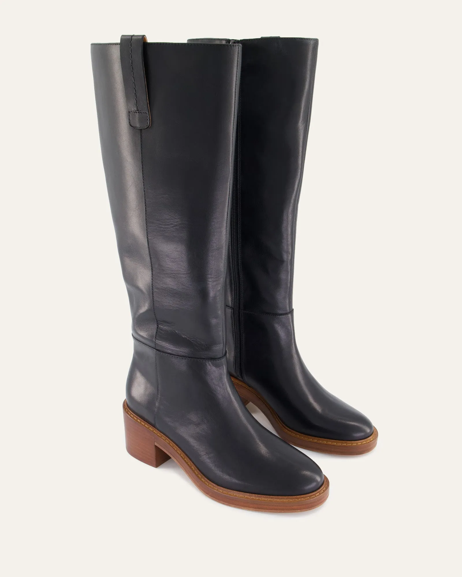 RIO KNEE BOOTS BLACK LEATHER Jo Mercer