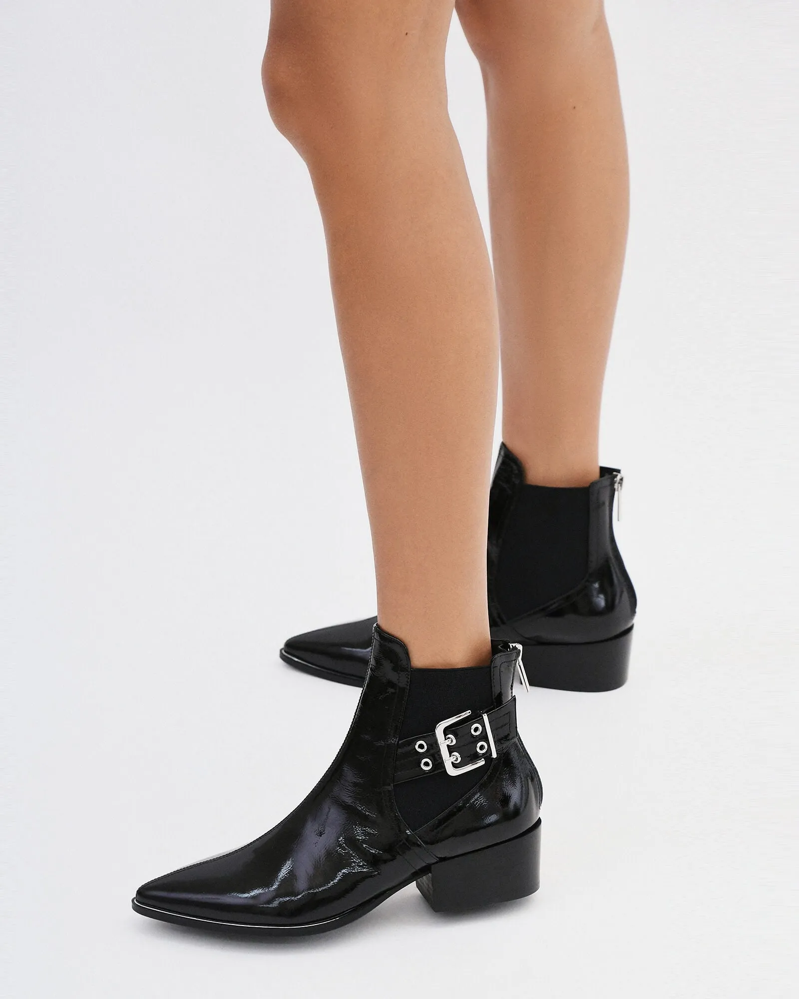 RIVER FLAT ANKLE BOOTS BLACK CRINKLE PATENT Jo Mercer