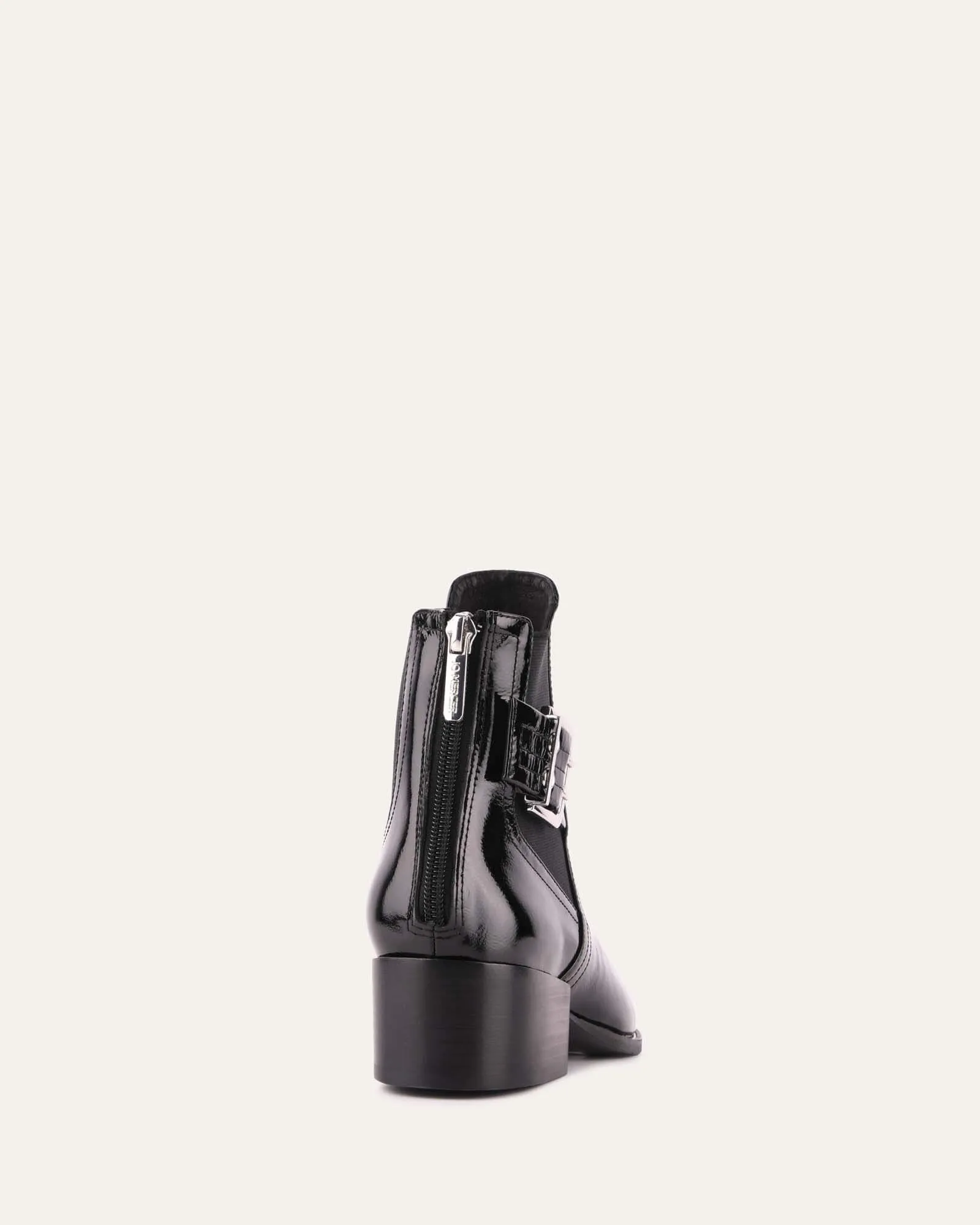 RIVER FLAT ANKLE BOOTS BLACK CRINKLE PATENT Jo Mercer