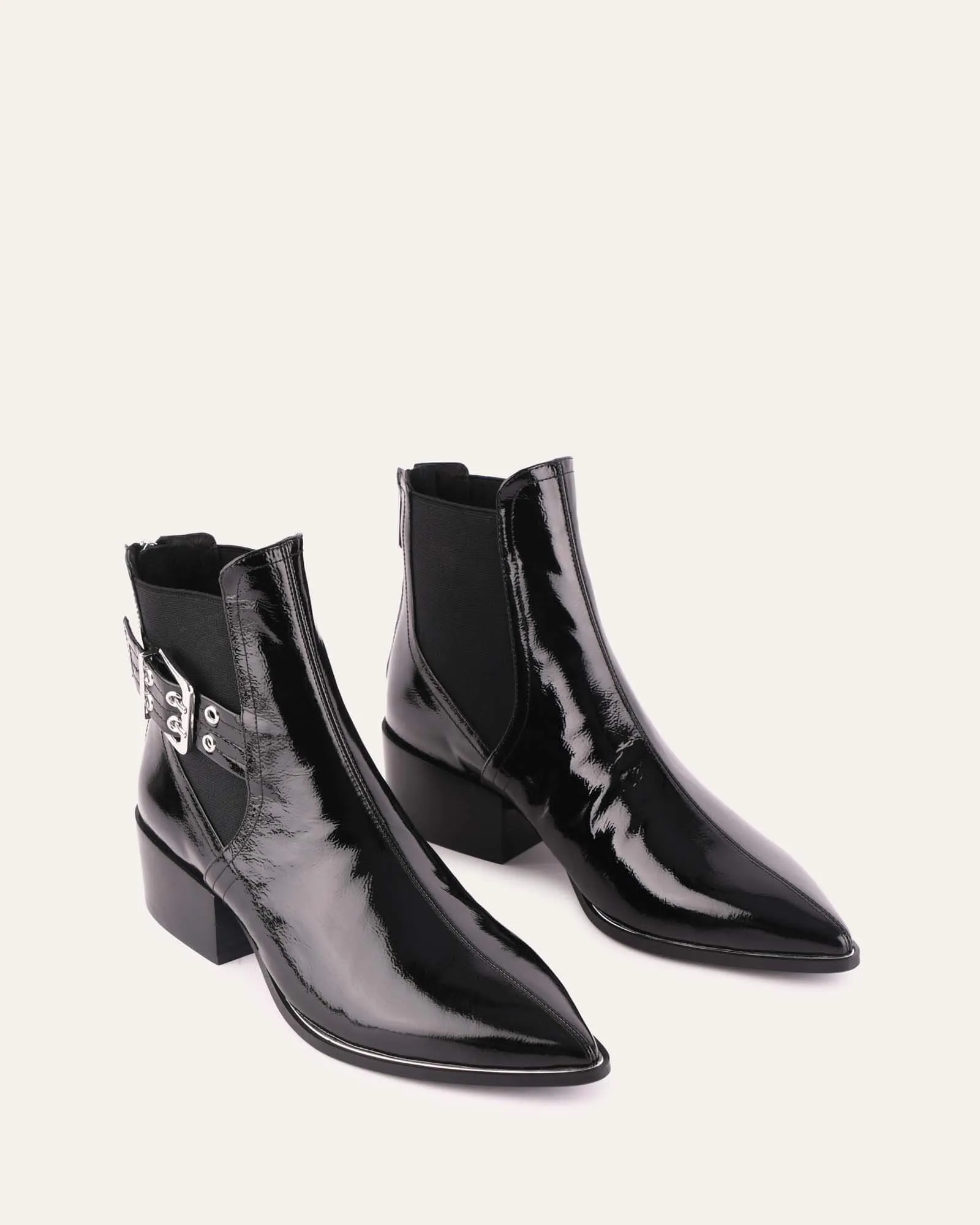 RIVER FLAT ANKLE BOOTS BLACK CRINKLE PATENT Jo Mercer