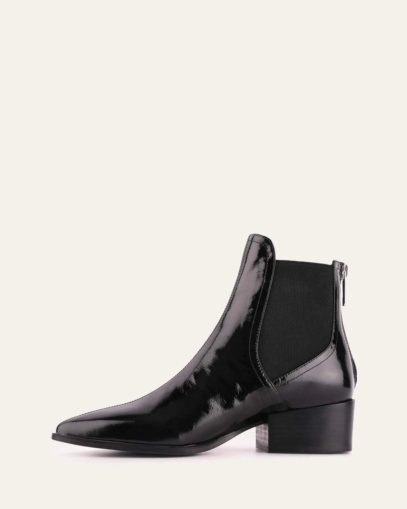 RIVER FLAT ANKLE BOOTS BLACK CRINKLE PATENT Jo Mercer
