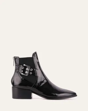 RIVER FLAT ANKLE BOOTS BLACK CRINKLE PATENT Jo Mercer