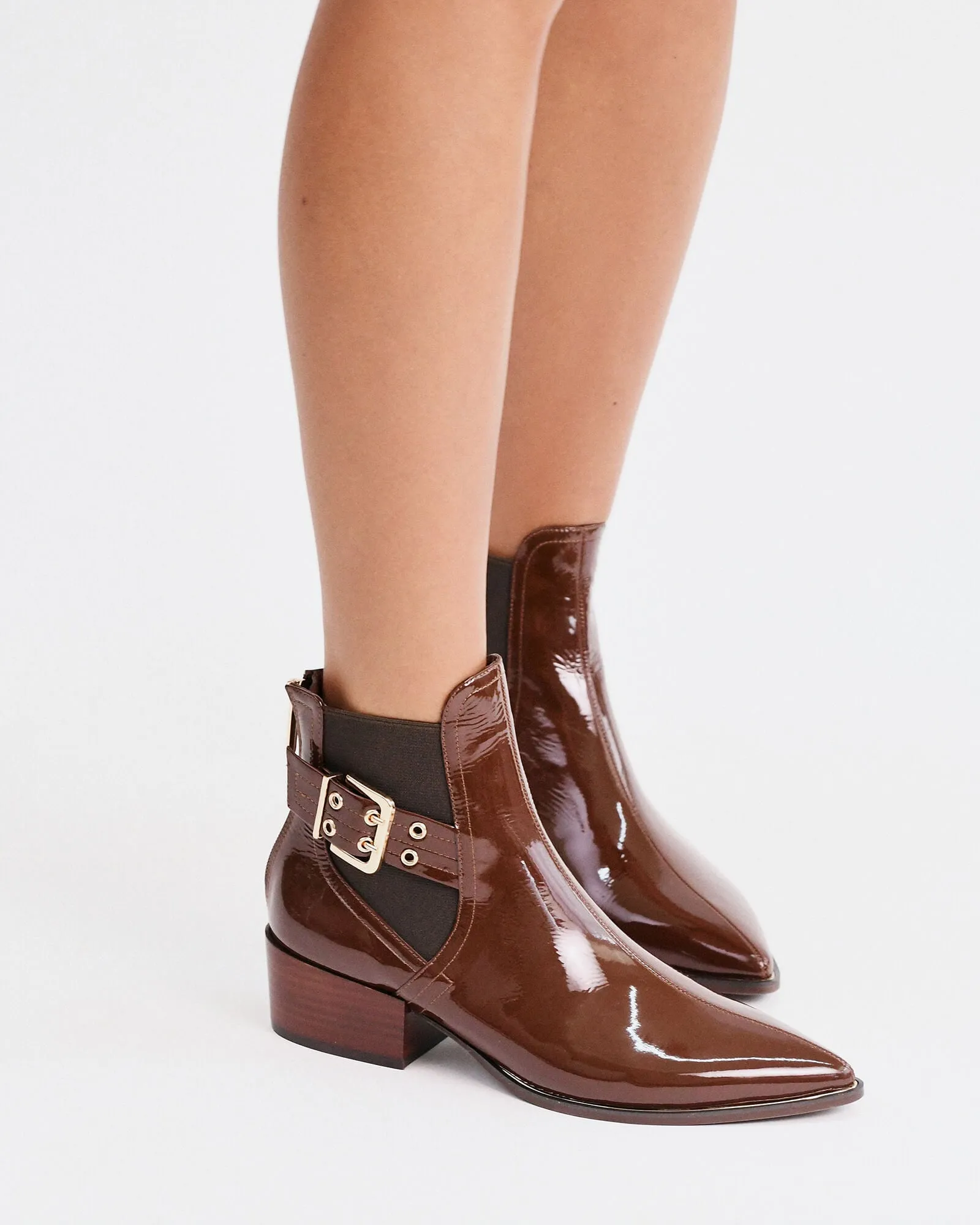 RIVER FLAT ANKLE BOOTS DARK CHOC CRINKLE PATENT Jo Mercer