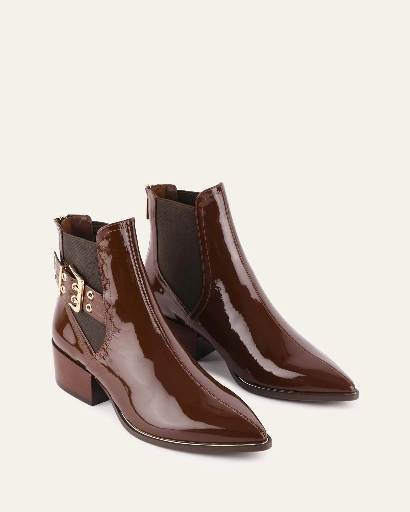 RIVER FLAT ANKLE BOOTS DARK CHOC CRINKLE PATENT Jo Mercer