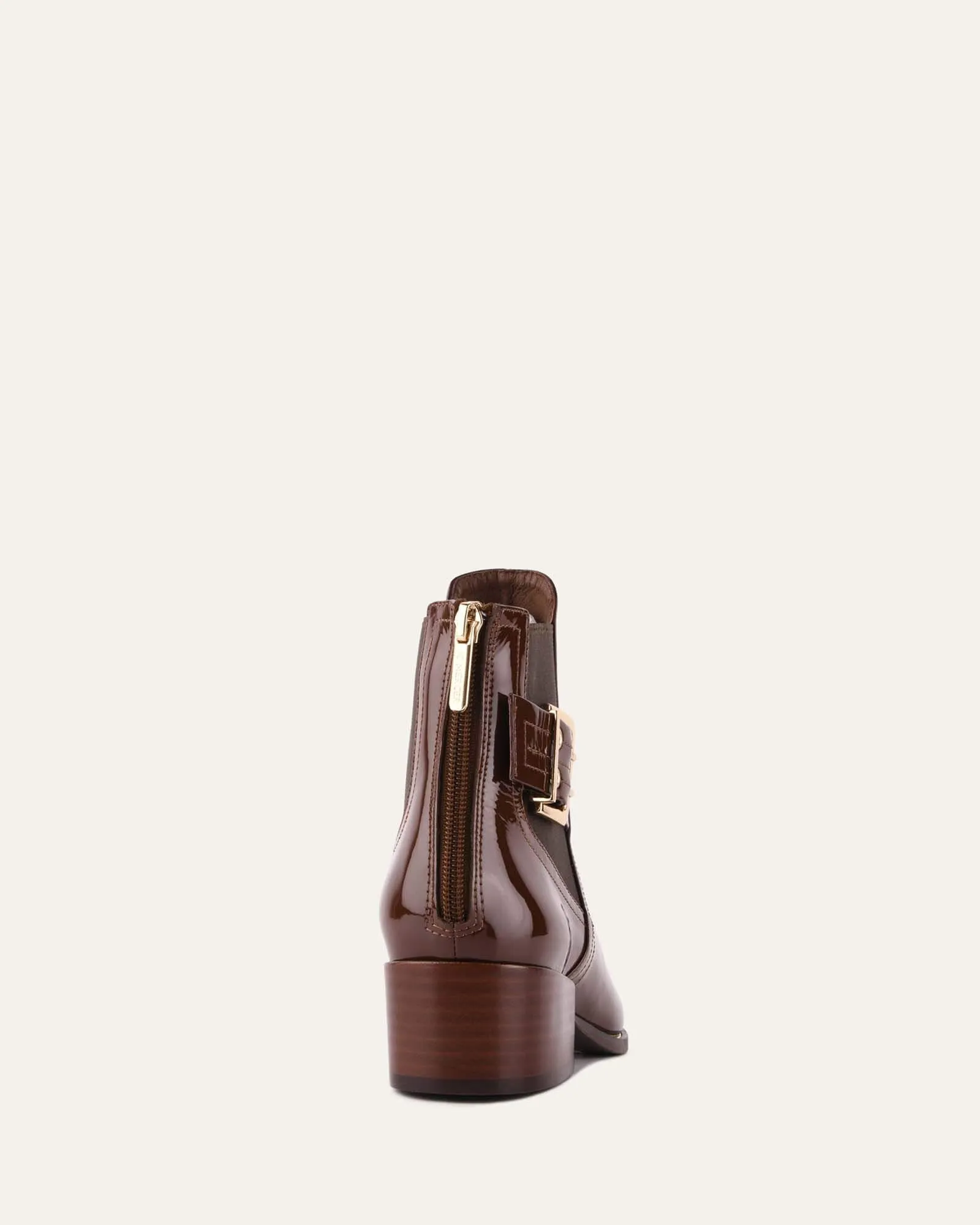 RIVER FLAT ANKLE BOOTS DARK CHOC CRINKLE PATENT Jo Mercer