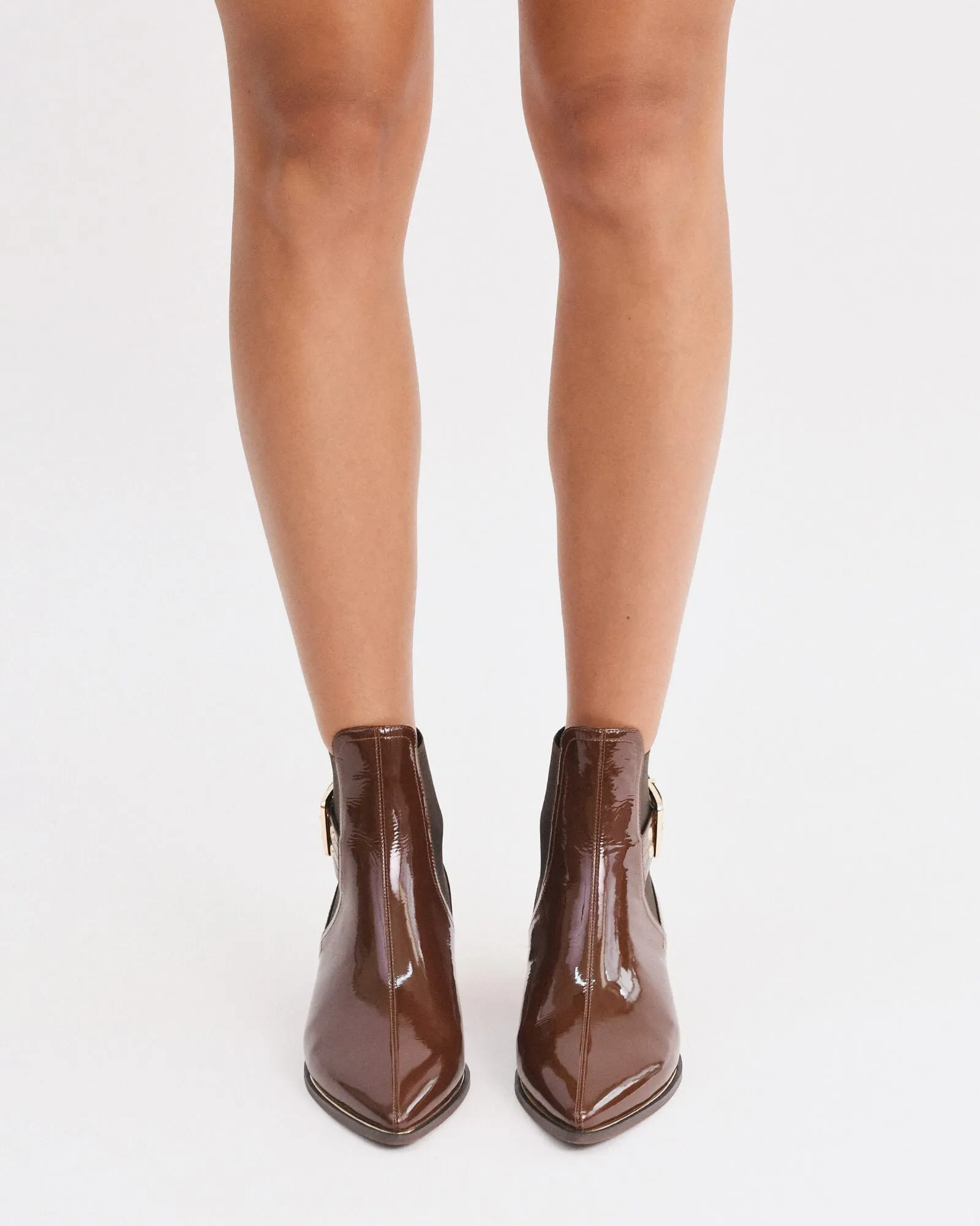 RIVER FLAT ANKLE BOOTS DARK CHOC CRINKLE PATENT Jo Mercer