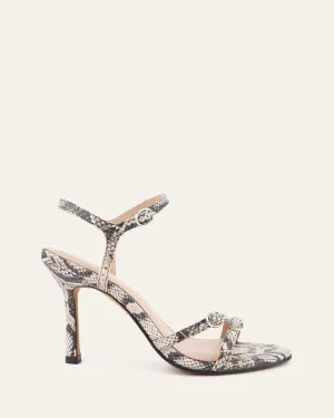 ROMY HIGH HEEL SANDALS NATURAL SNAKE PRINT LEATHER Jo Mercer