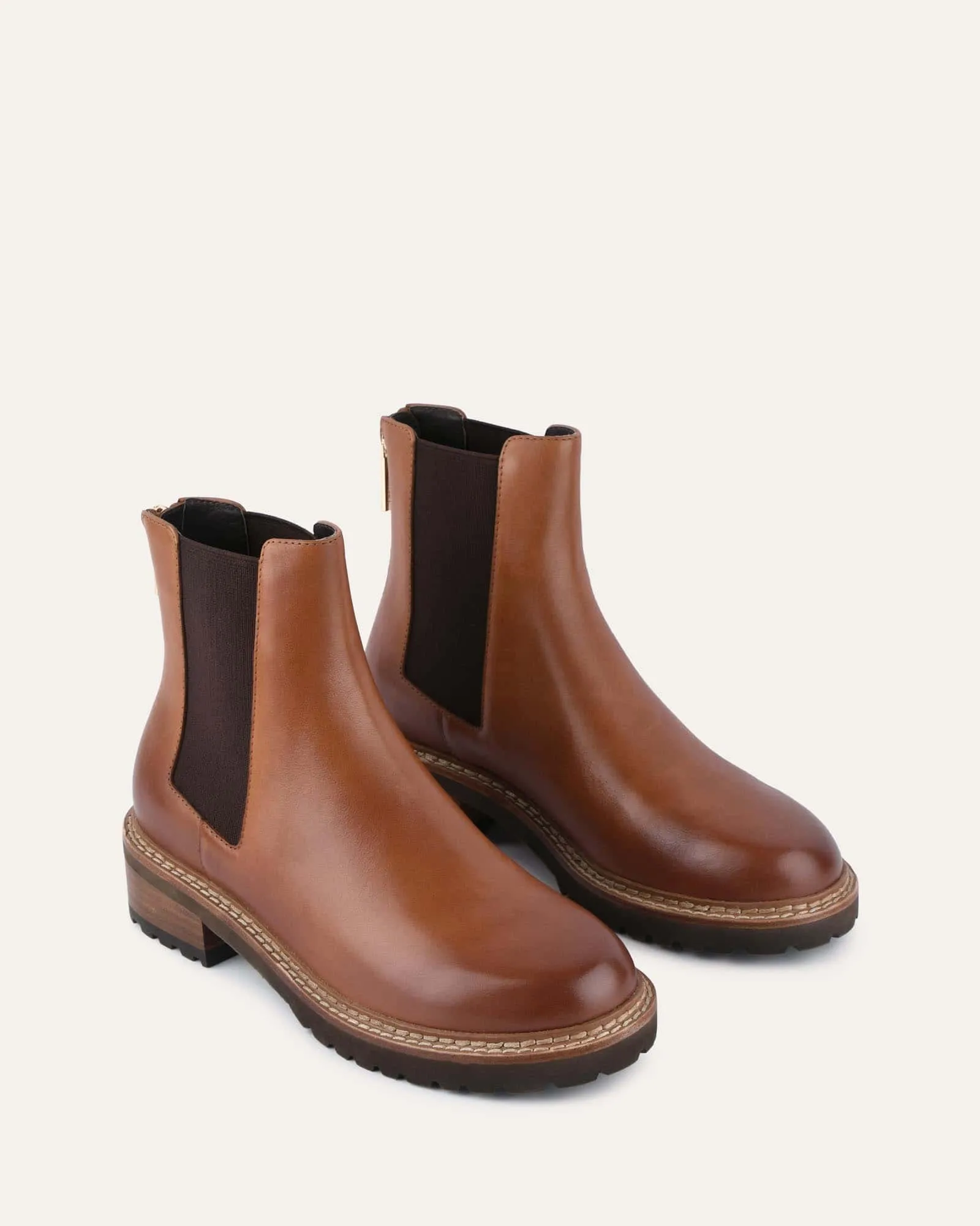 SAMIRA FLAT ANKLE BOOTS BRANDY LEATHER Jo Mercer