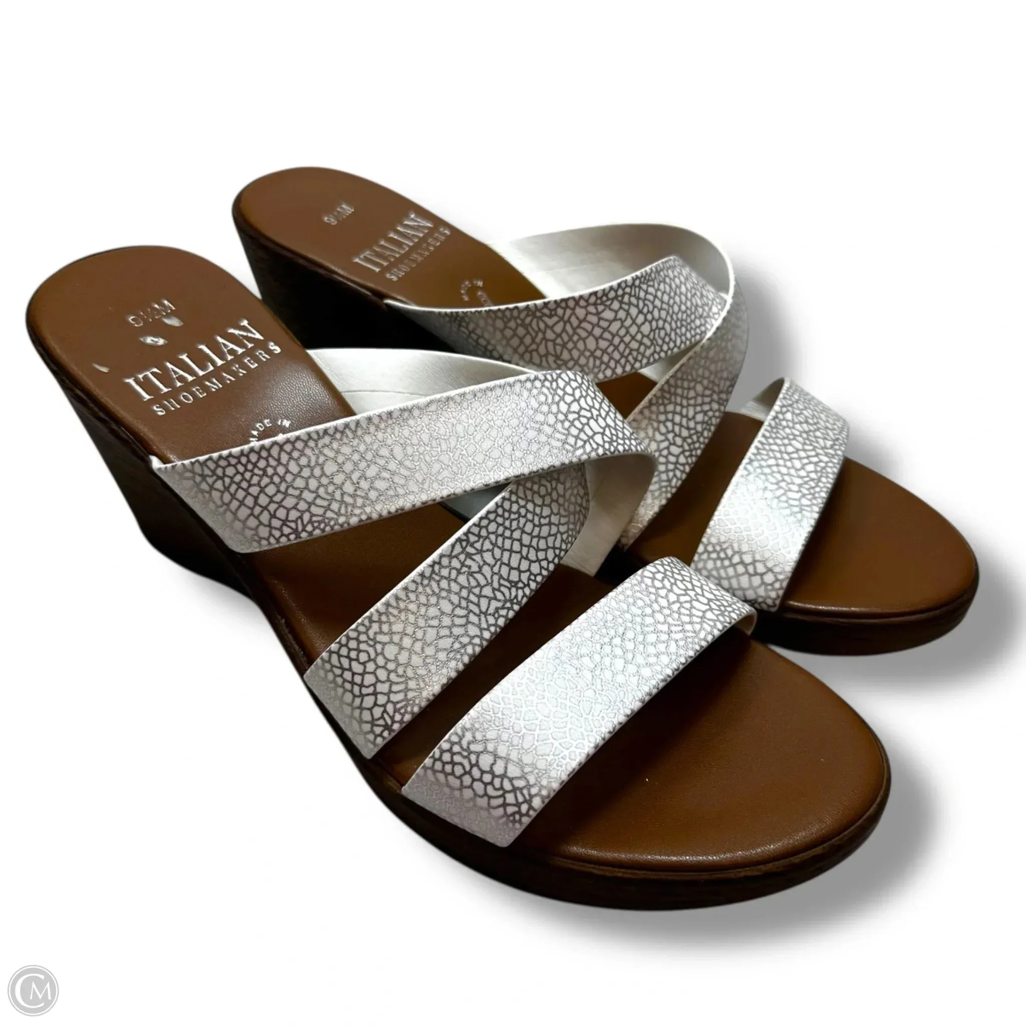 Sandals Heels Wedge By Italian Shoemakers In White, Size: 9.5