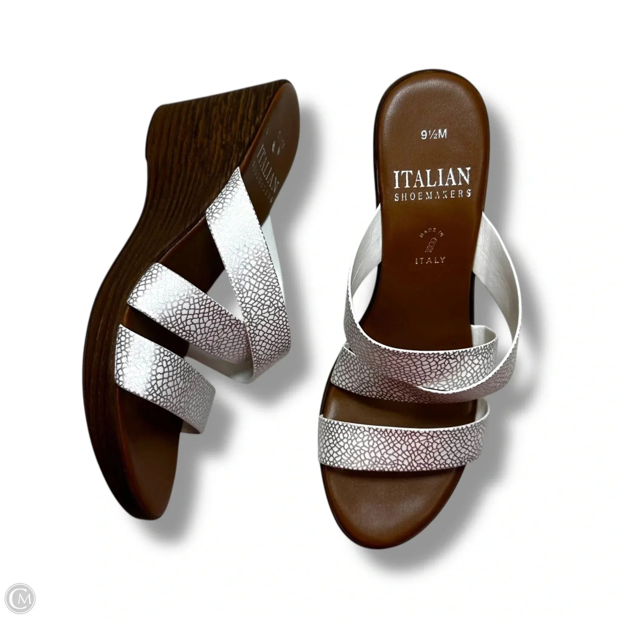 Sandals Heels Wedge By Italian Shoemakers In White, Size: 9.5