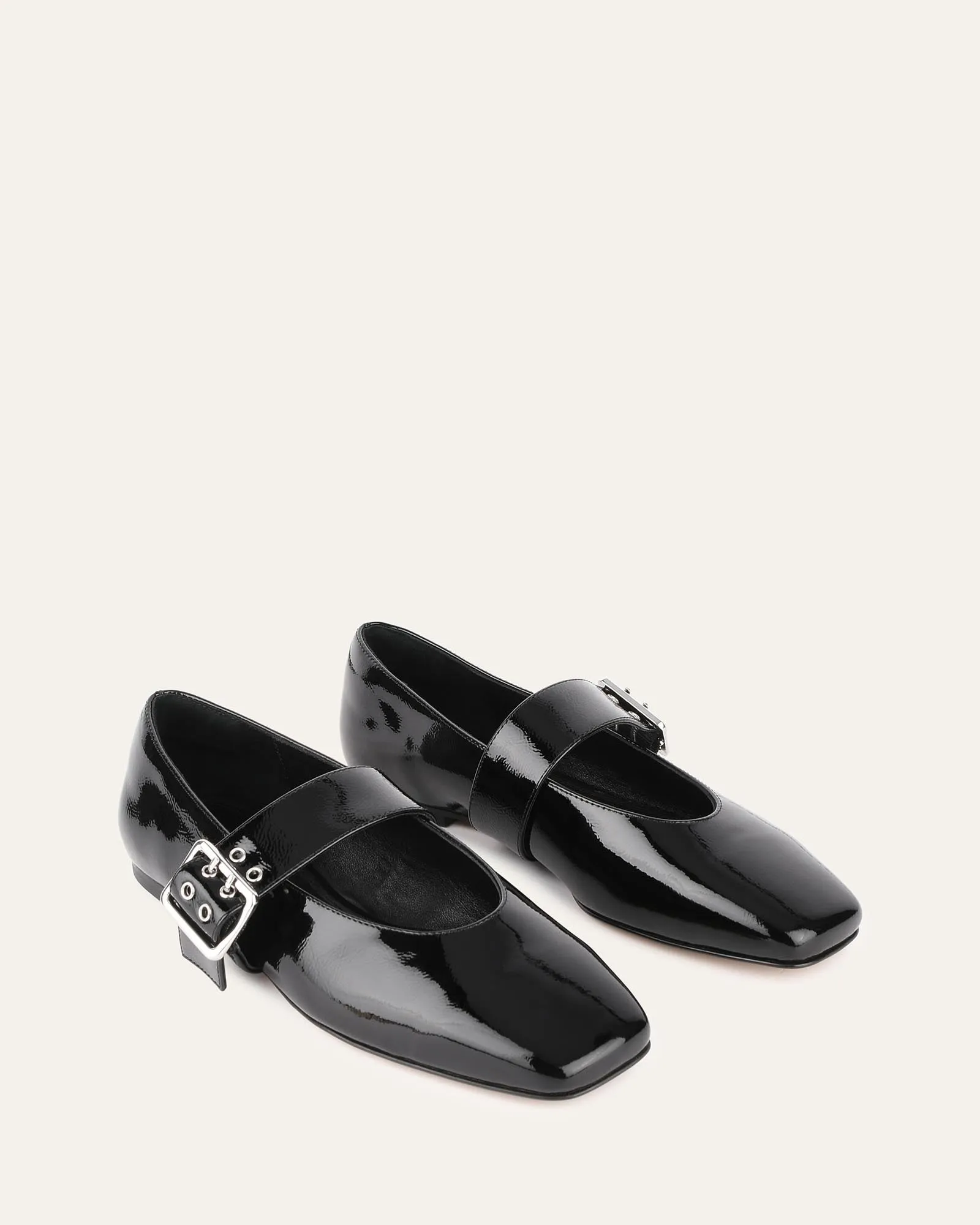 SARAH CASUAL FLATS BLACK CRINKLE PATENT Jo Mercer