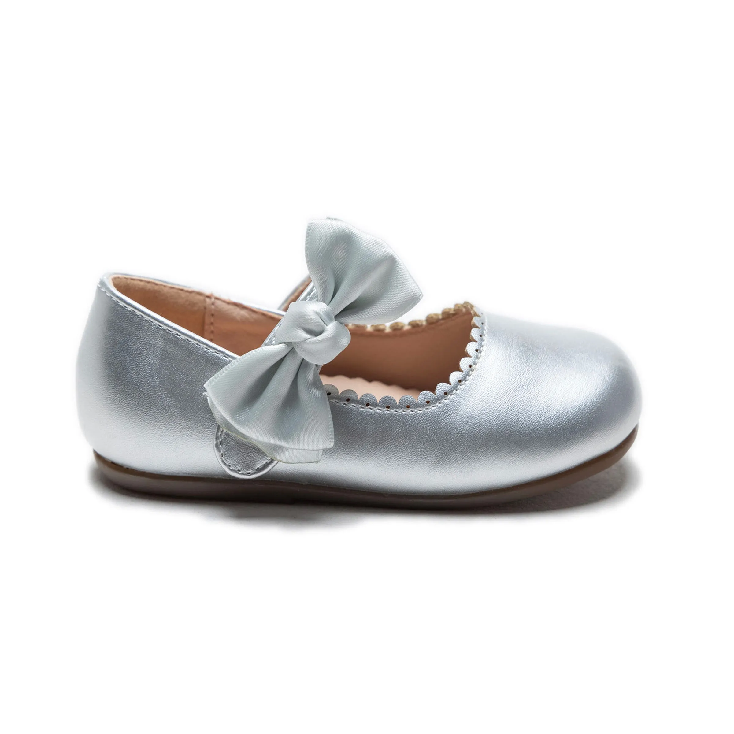Silver Satin Elodie Rhinestone Bow Flats