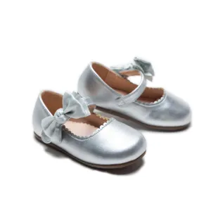 Silver Satin Elodie Rhinestone Bow Flats