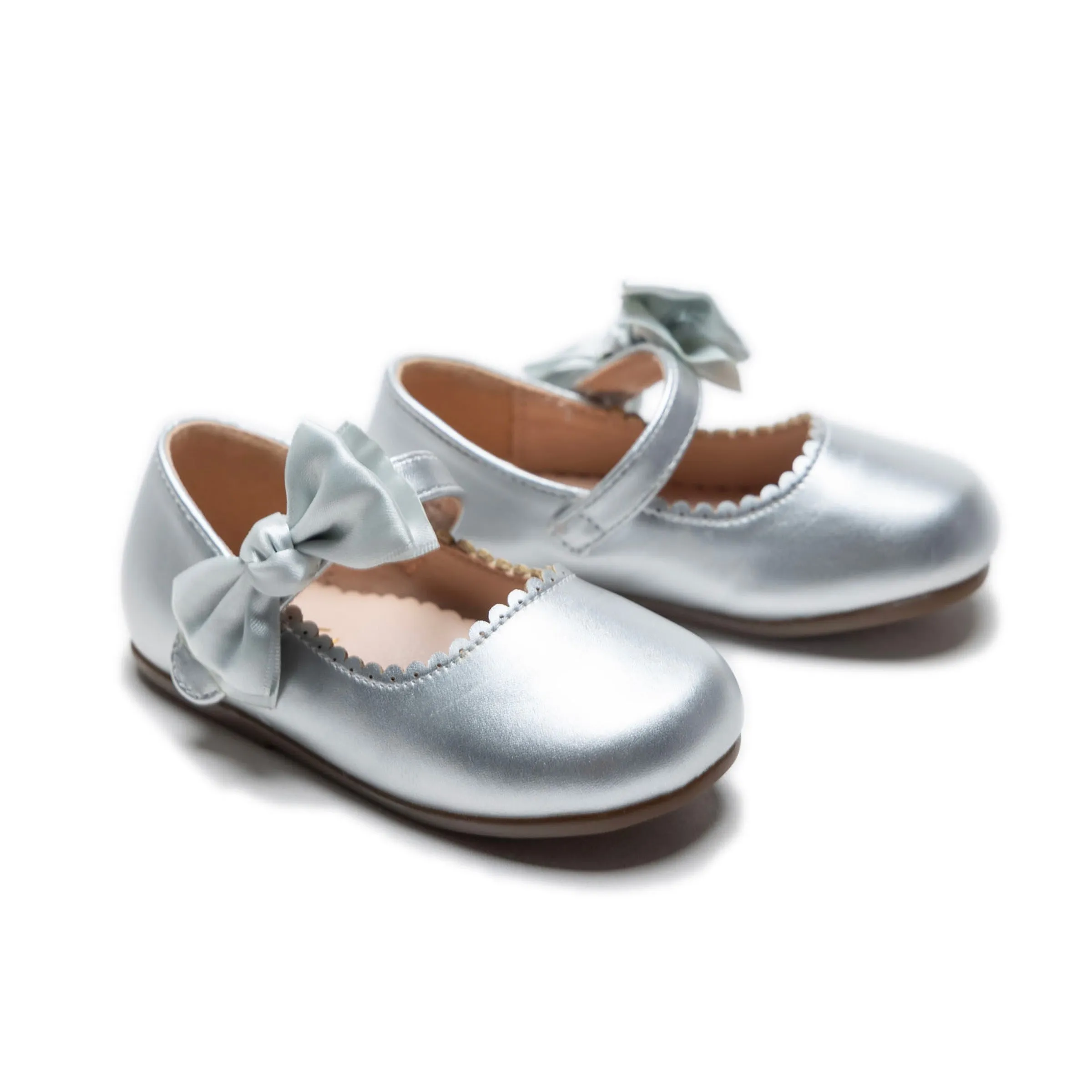 Silver Satin Elodie Rhinestone Bow Flats
