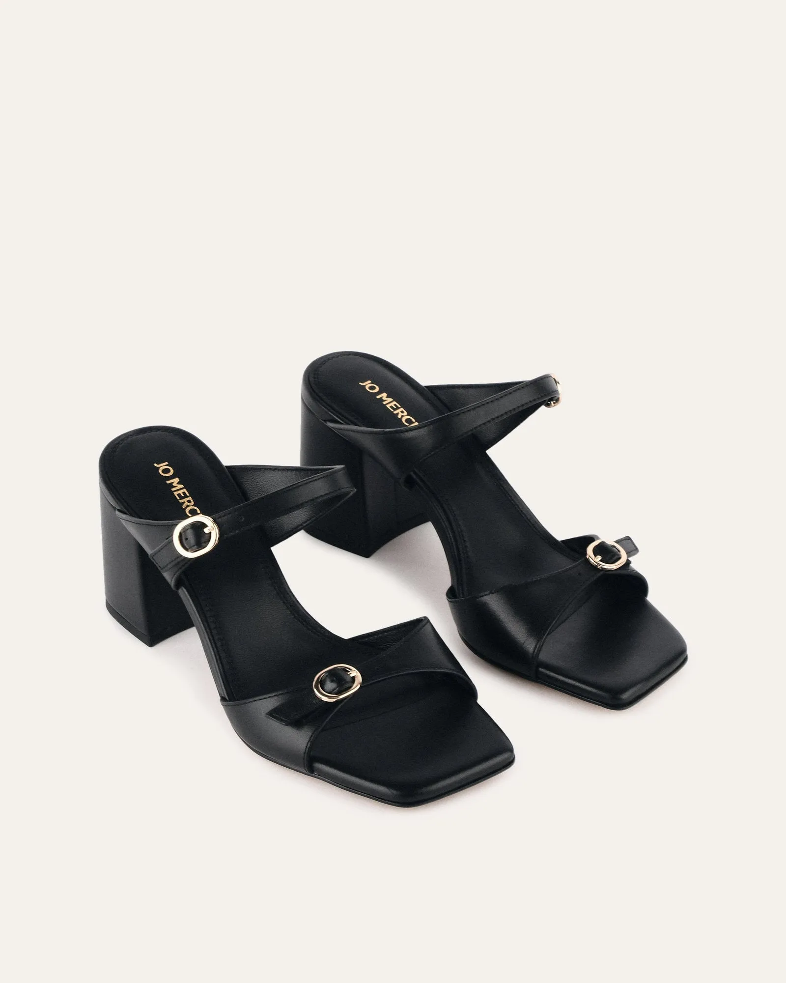 SPENCER MID HEEL SANDALS BLACK LEATHER Jo Mercer