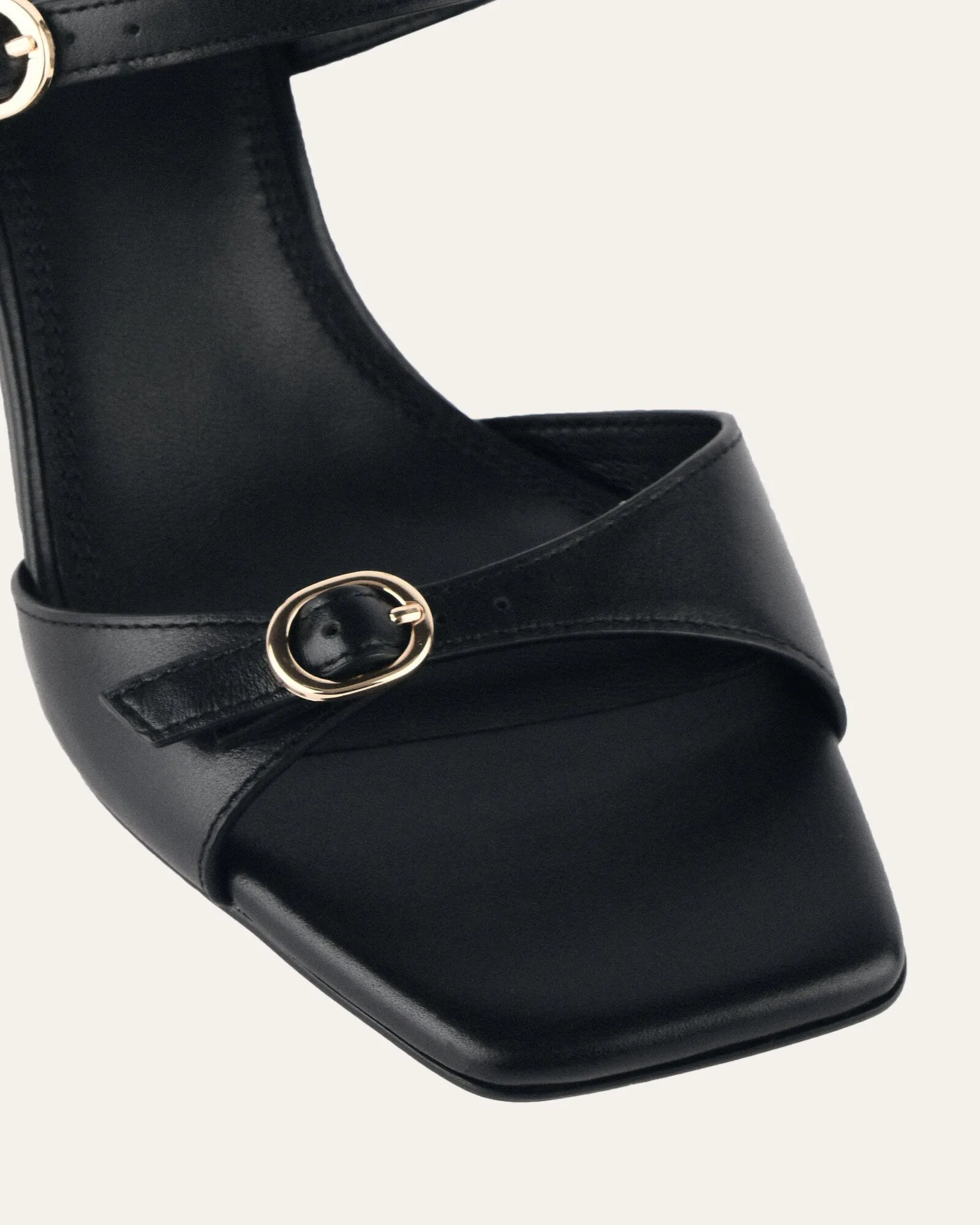 SPENCER MID HEEL SANDALS BLACK LEATHER Jo Mercer