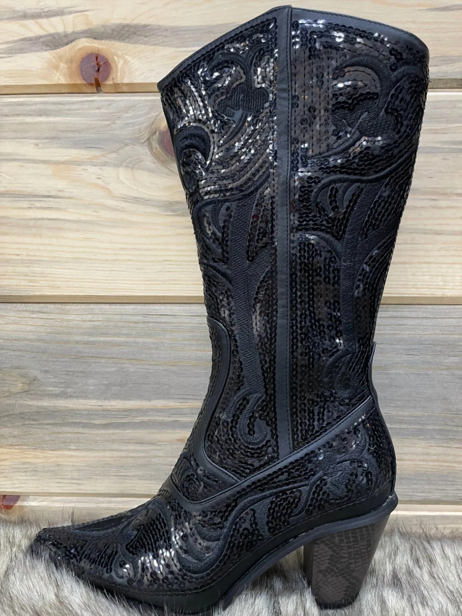 Tall Sequin Boots In Black