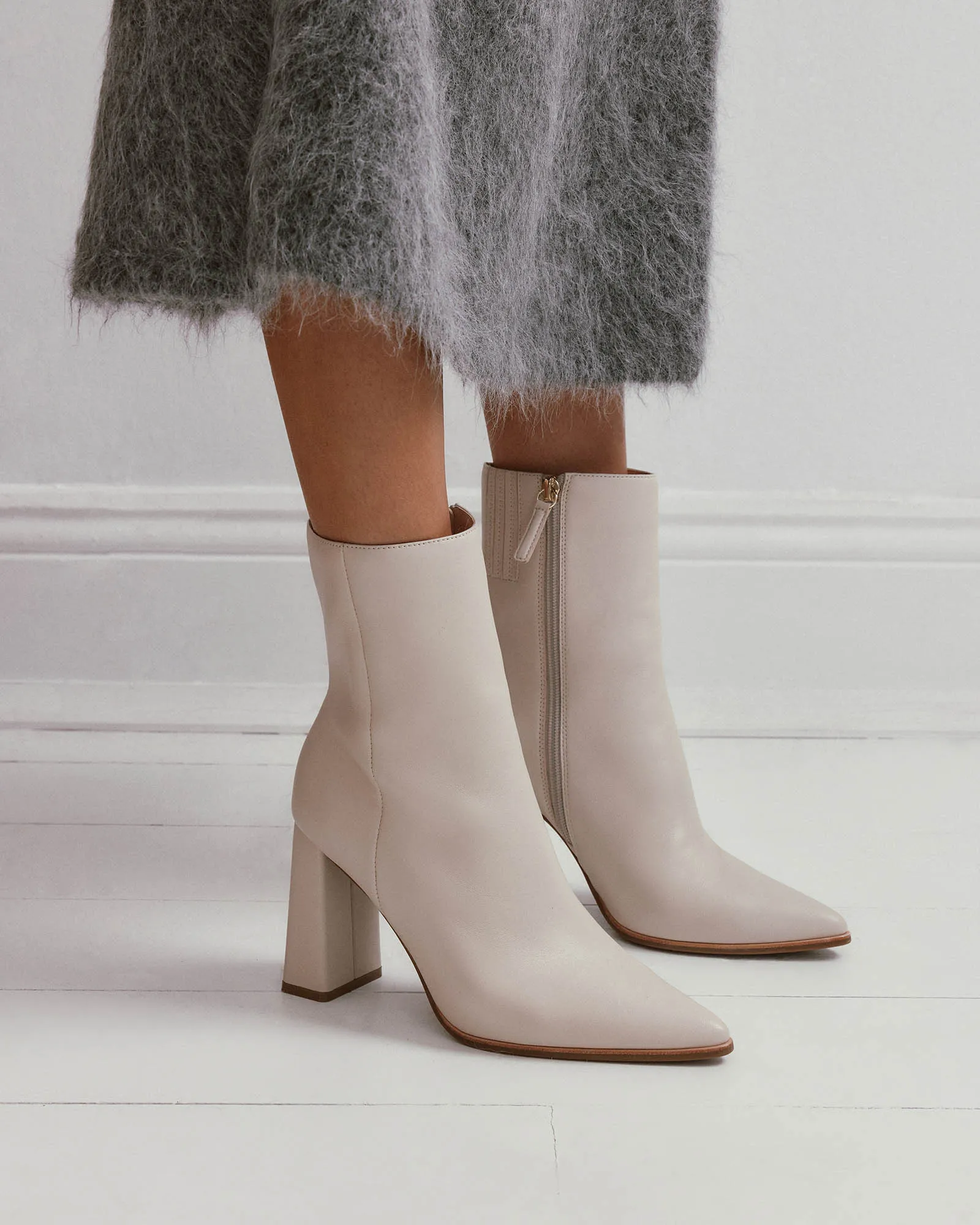 TATIANA HIGH ANKLE BOOTS OFF WHITE LEATHER Jo Mercer