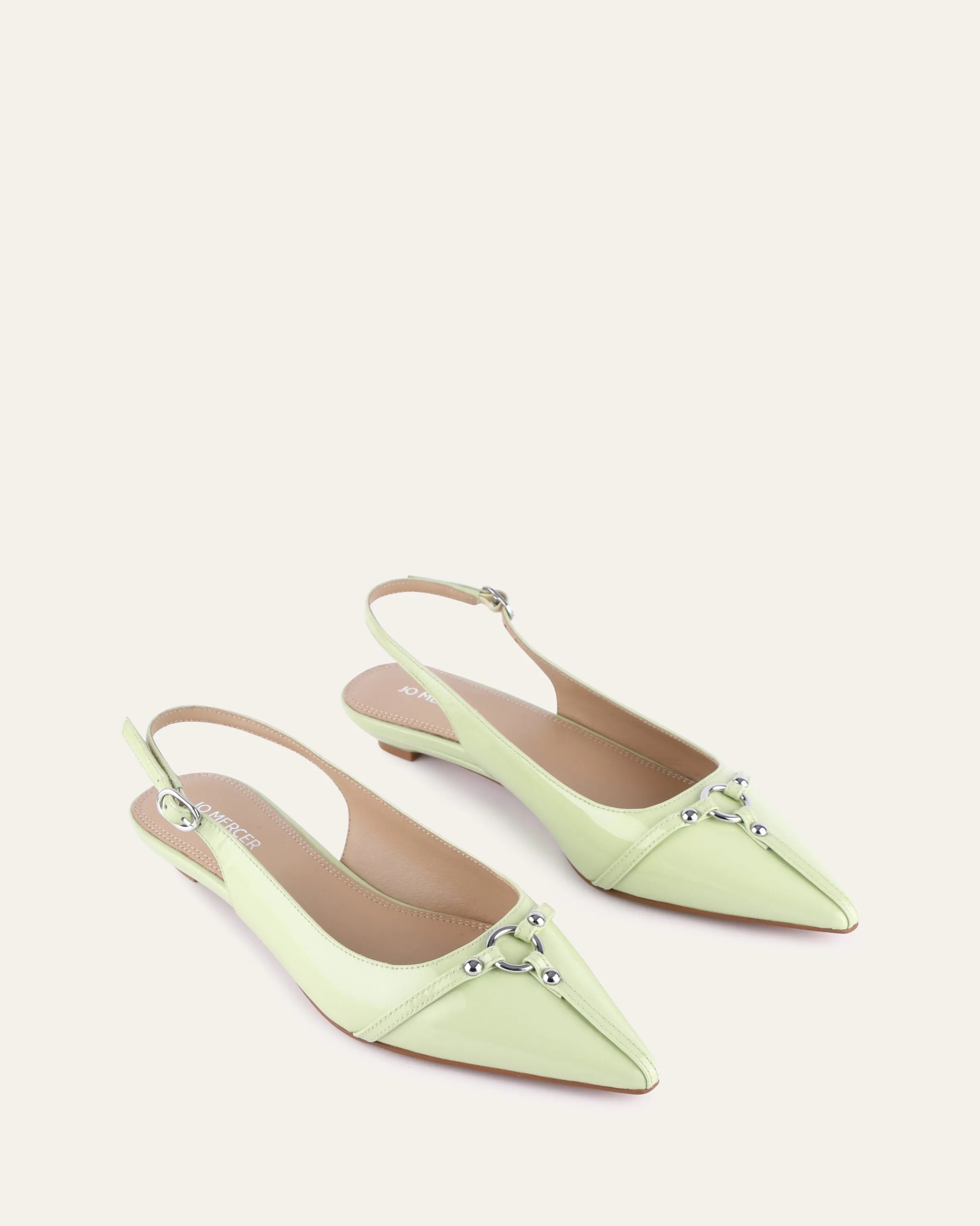 VICTORIA DRESS FLATS HONEYDEW GREEN PATENT Jo Mercer