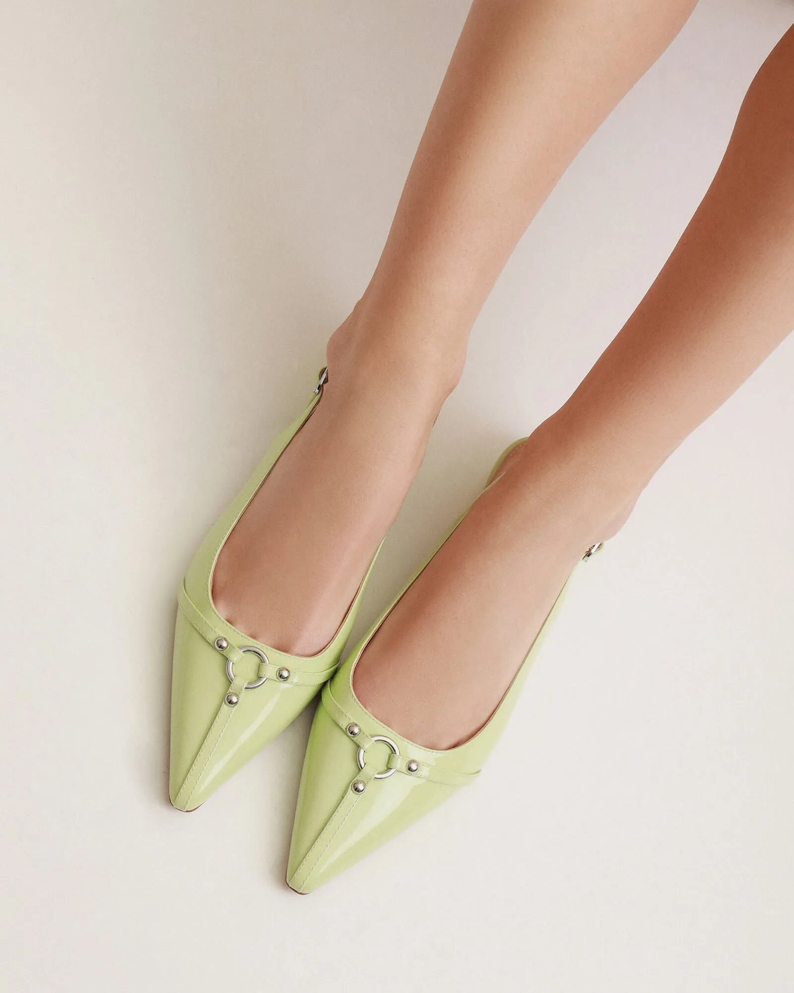 VICTORIA DRESS FLATS HONEYDEW GREEN PATENT Jo Mercer