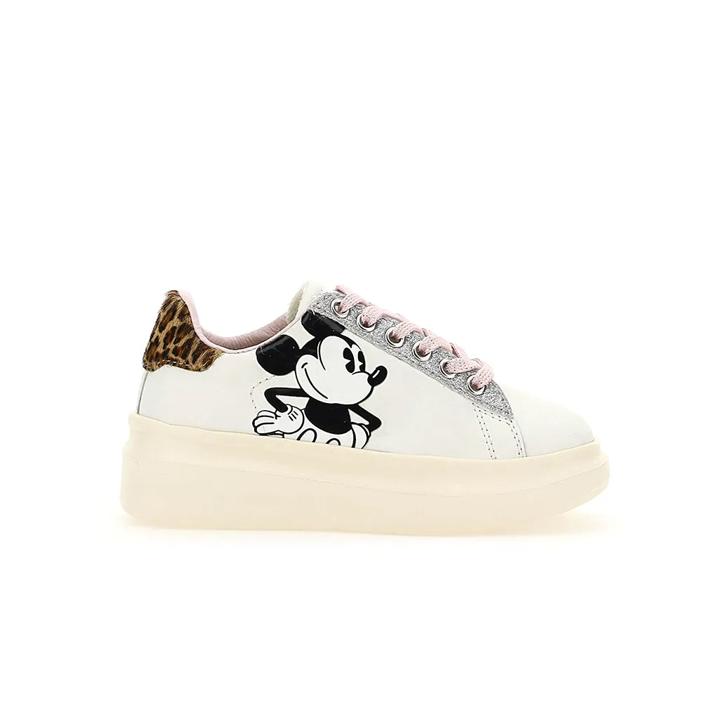 White Leopard Tab Platform Mickey Sneakers