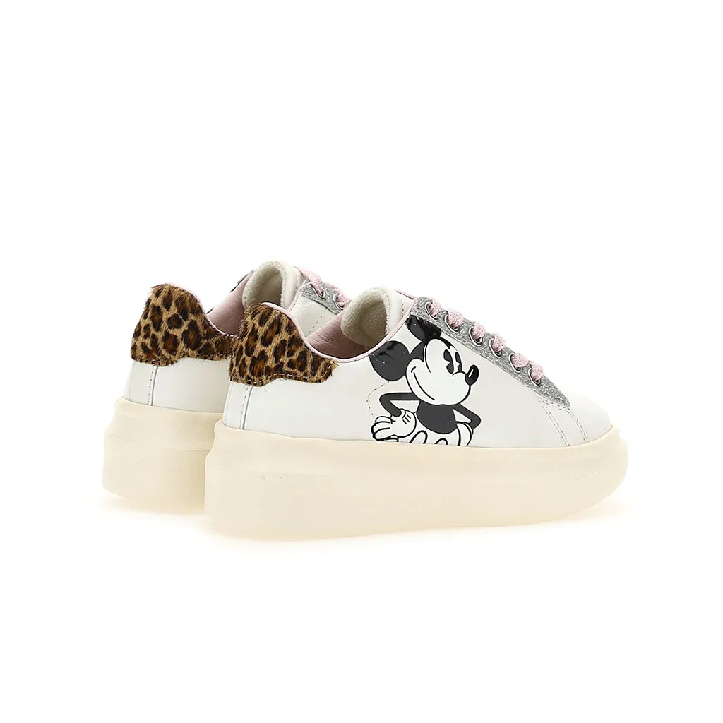 White Leopard Tab Platform Mickey Sneakers