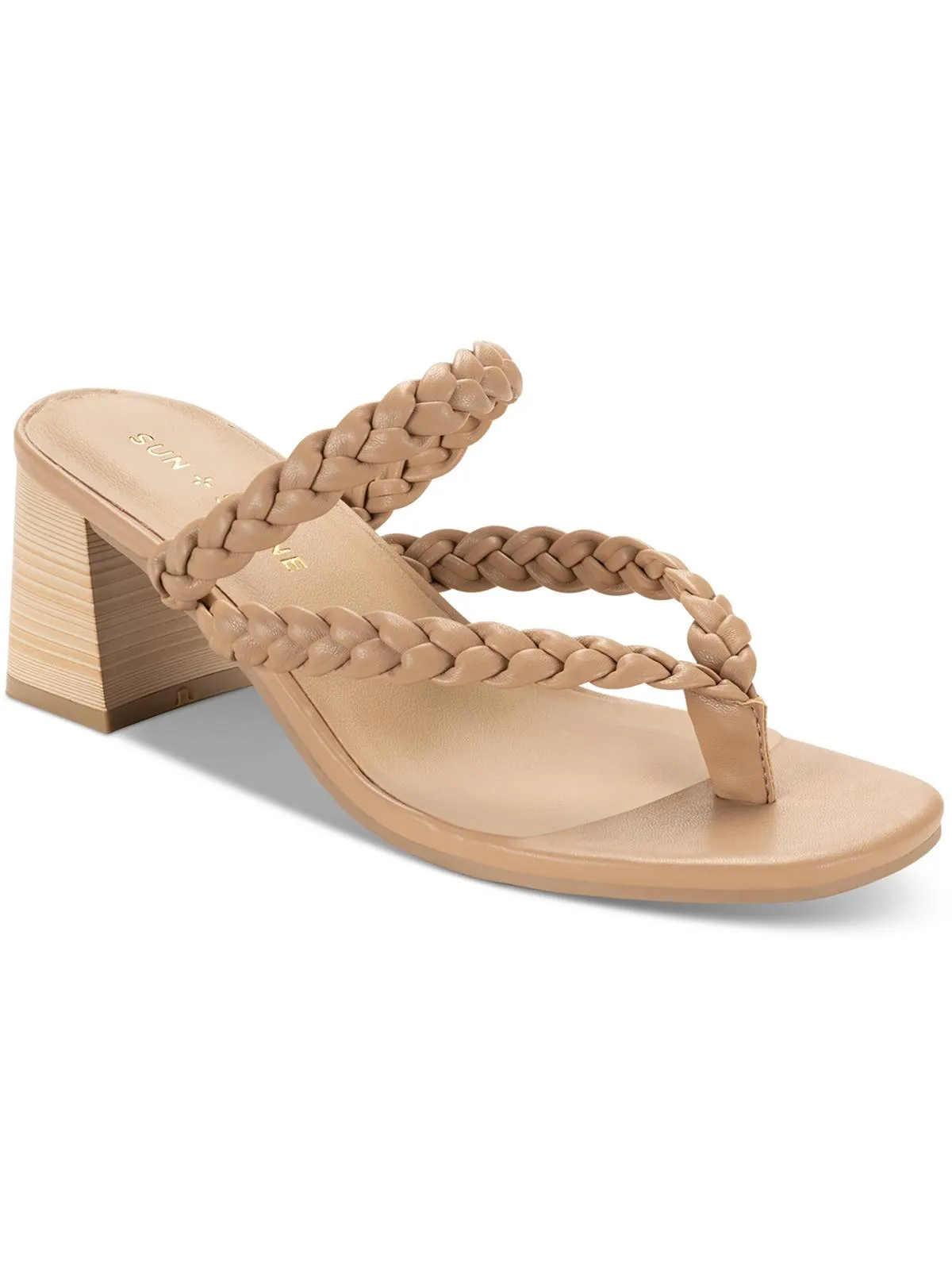 WIINNIE Womens Faux Leather Open Toe Block Heels