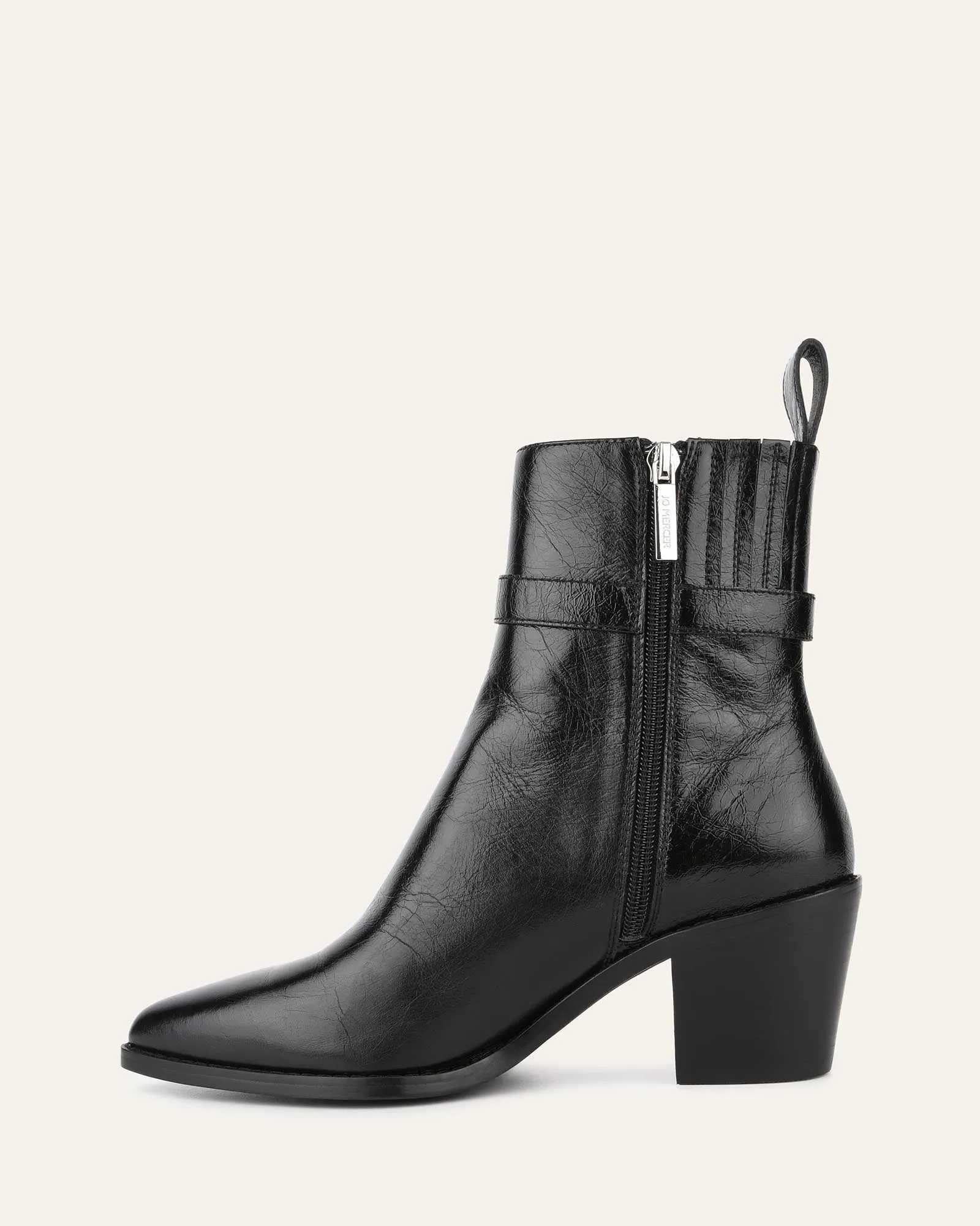 ZENA MID ANKLE BOOTS BLACK CRINKLE LEATHER Jo Mercer