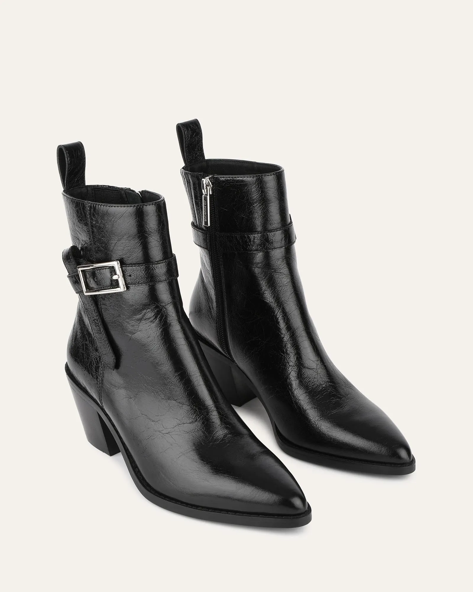ZENA MID ANKLE BOOTS BLACK CRINKLE LEATHER Jo Mercer