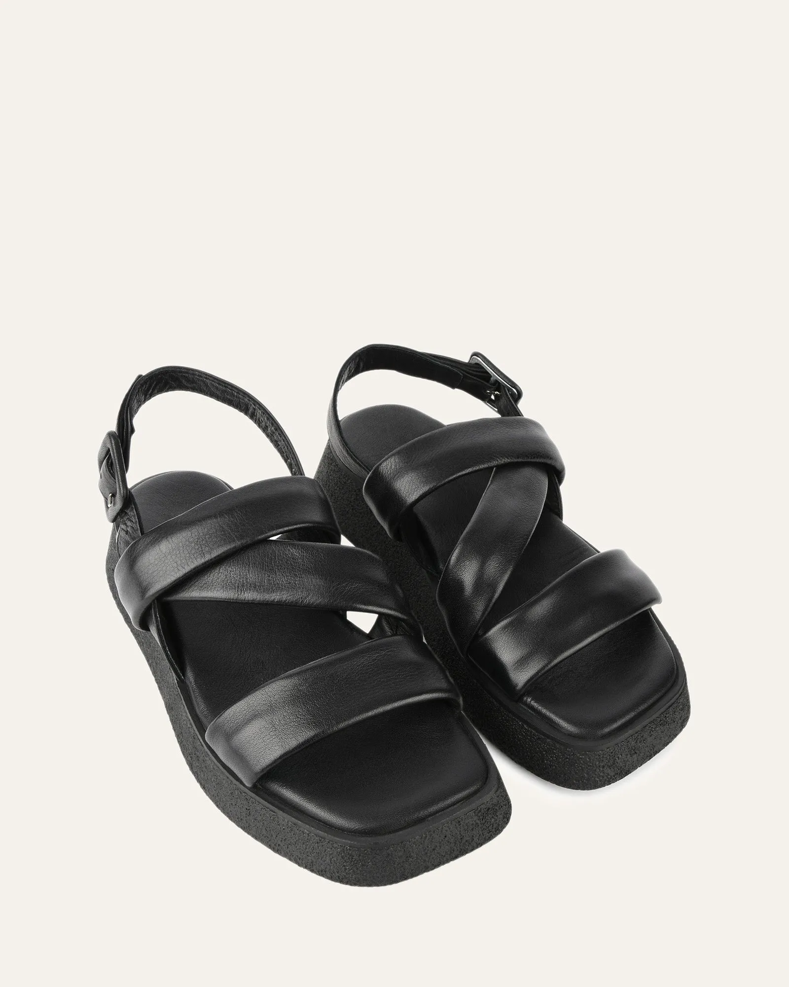 ZIA FLAT SANDALS BLACK LEATHER Jo Mercer