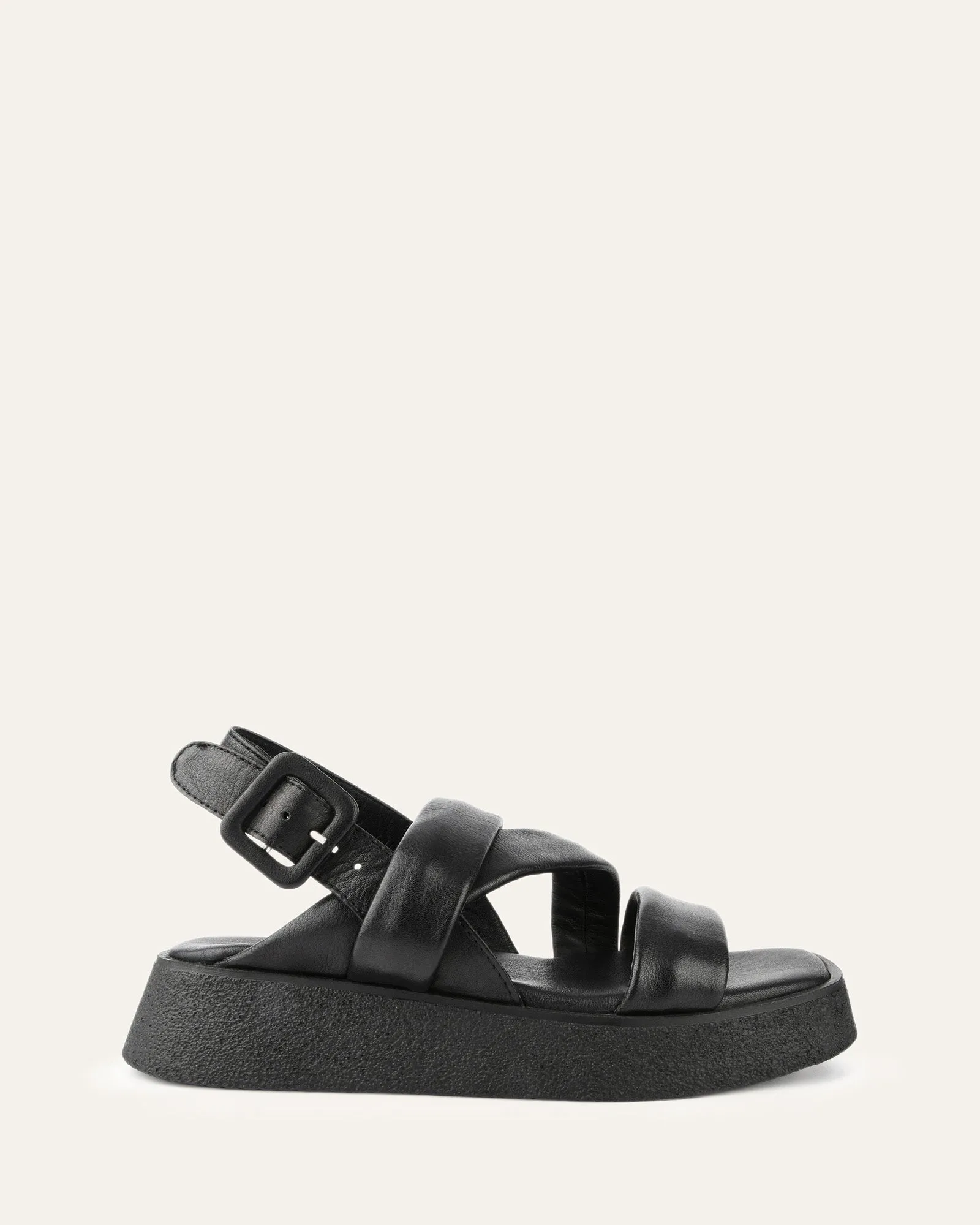 ZIA FLAT SANDALS BLACK LEATHER Jo Mercer