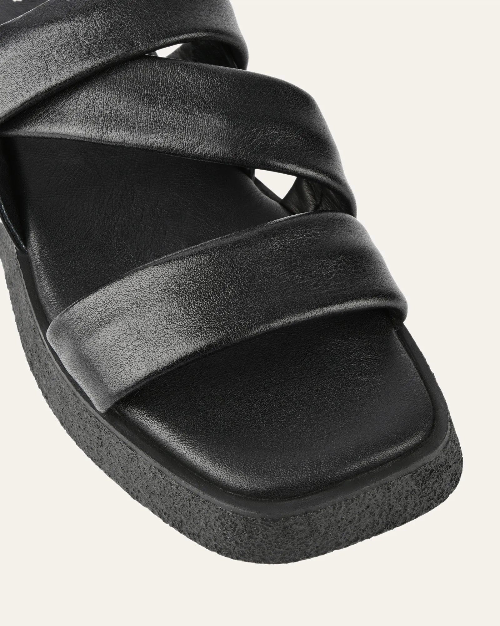 ZIA FLAT SANDALS BLACK LEATHER Jo Mercer